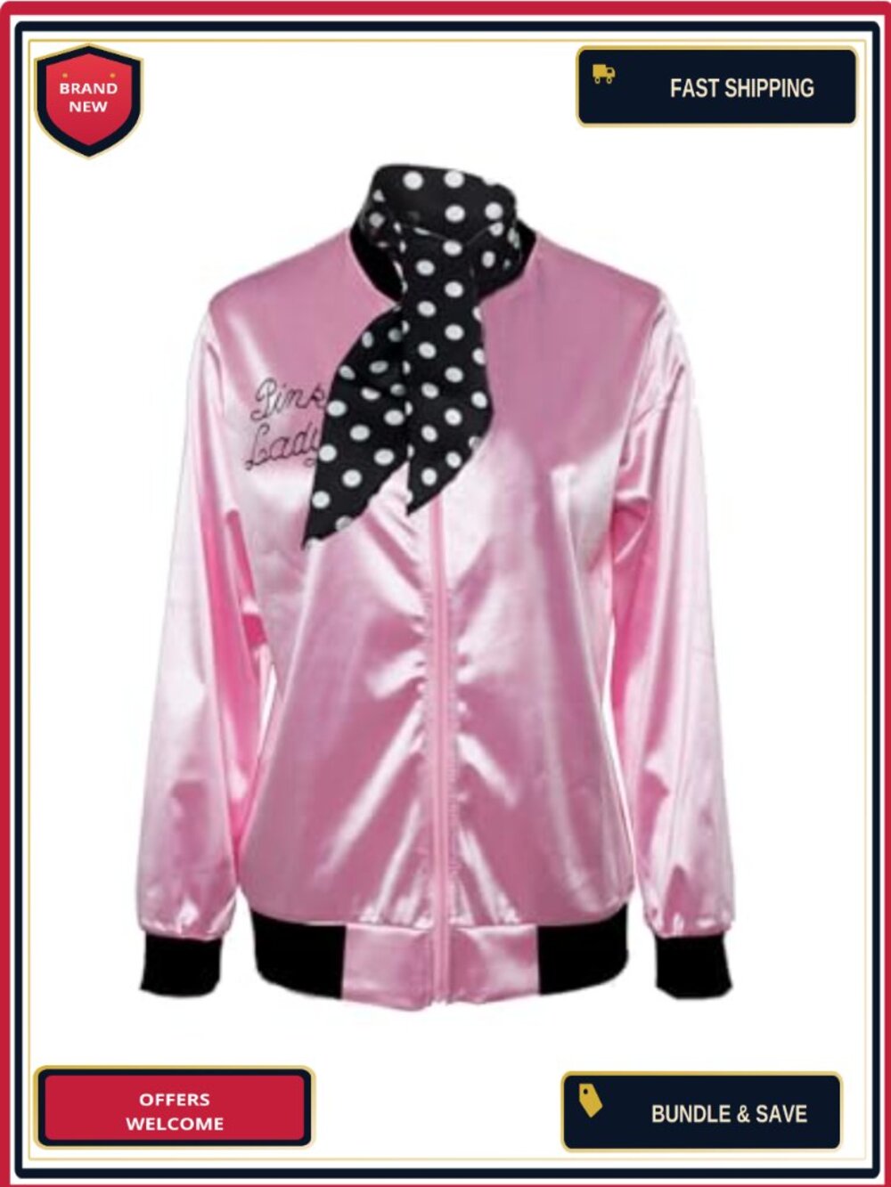 Women's Satin 50s Costume Jacket with Neck Scarf Cosplay Halloween